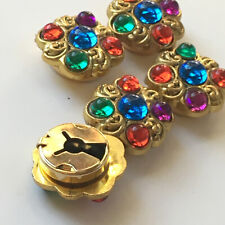 VINTAGE 1980S BEJEWELED SET OF FIVE RARE FANCY Button Covers picture