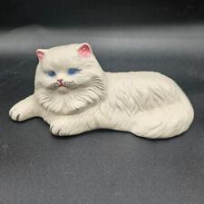 Vintage 1960s Ceramic Hand Painted Cat White Laying Down Long Hair picture