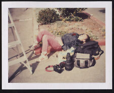 FOUND PHOTO Worn Out Photographer Intern Sleeping Nikon Gear Color Snapshot VTG picture