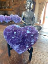 Amethyst Heart on Stand 22 Purple Quartz Geode Crystal Gift 494g - H9xW10xD4.5cm picture