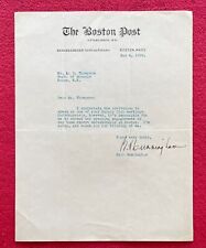 1939 BOSTON POST LETTER FROM NATIONALLY KNOWN SPORTS WRITER BILL CUNNINGHAM picture