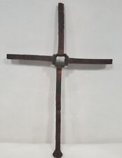 Folk Art Vtg Holy Cross Crucifix Handmade of Railroad Spikes Christian Farmhouse picture
