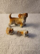 Vintage Small Ceramic Terrier Dog Family 2 Pups Japan picture