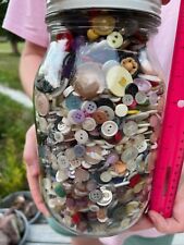 HUGE GLASS JAR FULL OF MIXED BUTTON LOT TRUE ANTIQUE VINTAGE SALVAGED BUTTONS 8# picture