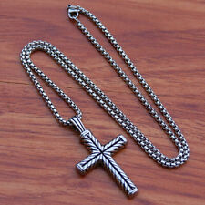 Men Women Vintage Crufifix Cross Charm Pendant Necklace Stainless Steel Silver picture