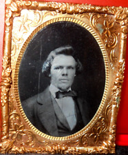 1/9th Size Tintype of younger man in brass mat/frame picture