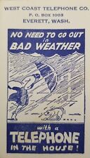 1935 West Coast Telephone Cachet Envelope Postal Cover Everett WA Bad Weather picture
