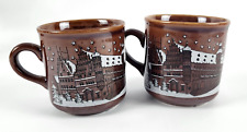 1991 Vintage Reiterlesmarkt Brown Christmas Coffee/Tea Mugs Set From Germany picture