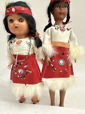 Lot 2 VTG Native American Dolls Plastic Hand Beaded Dress Papoose 2 Babies Fur picture