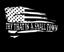 Try That In A Small Town Distressed Flag Cut Vinyl Decal Sticker US Made Seller picture