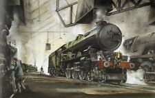 TRAINS & RAILWAYS LOCOMOTIVE KING GEORGE V AT OLD OAK COMMON  FINE MOUNTED PRINT picture