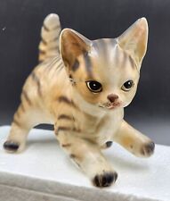 Vintage Ceramic Tabby Tiger Cat Kitten Figurine Made in Japan Kitschy Kitty MCM picture