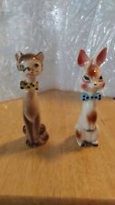 Vintage Porcelain Ceramic Bunny & Cat  Figurines. picture