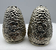 Vintage Textured Heavy Metal Pinecone Shaped Salt and Pepper Shakers Flowers picture