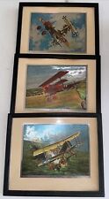 3 VTG Foil Art Print WW1 World War Fighter Planes Framed SE 5A/FokkerDR1/Morane picture