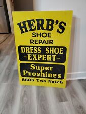 c.1960s Original Vintage Herbs Shoe Repair Sign Metal Store Display Gas Oil Cool picture
