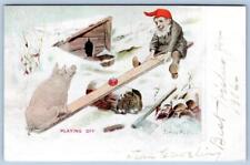 1905 ANTHROPOMORPHIC PIG ELF GNOME SEE SAW TEETER TOTTER JENNY NYSTROM POSTCARD picture