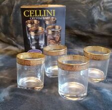 Cellini Lot 4 Crystalware Old Fashion Glasses Box 24Kts Italy Hand Decorated VTG picture