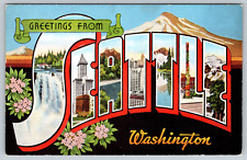 c1940s Greetings Seattle Washington Large Letter LL Big Vintage Postcard picture