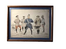 Framed French Cartoonist Colour Aquarelle of Military Officers, Early 1900s picture
