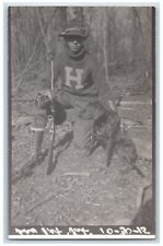 Harvard Boy Postcard RPPC Photo Duck Hunting With Dog c1910's Unposted Antique picture