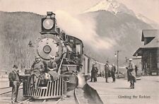 Train Parked at Railroad Depot Station Climbing the Rockies c.1912 Postcard A13 picture