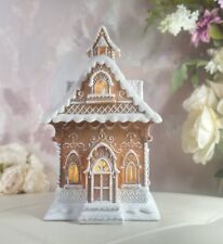 Christmas LED 13”Gingerbread Victorian House W/Beautiful Lace Swirls Frosted NEW picture