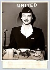 United Airlines Stewardess Billie Howard Mainliner Meal 1955 8x10 B&W Photo C6 picture