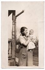1910s RPPC Mother Child Porch Clothesline Rain Gutter OH Photo Postcard VTG picture