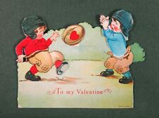 ANTIQUE action mechanical GERMAN VALENTINE little boy FOOTBALL PLAYERS picture
