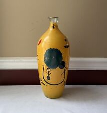 Vintage Joan Miro Style Hand Painted Glass Bottle Vase, 15 1/2
