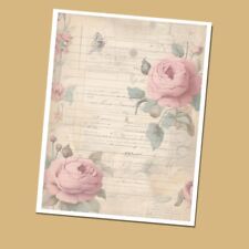Pink Rose Vintage- Lined Stationery Paper (25 Sheets)  8.5 x 11 Premium Paper picture