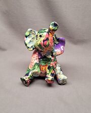 Vintage La Vie Sitting Elephant Ceramic Figurine Floral Patchwork Decoupage picture