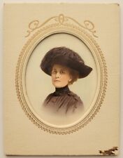 Antique Celluloid Photo Card Elegant Victorian Lady w/ Feathered Cap picture