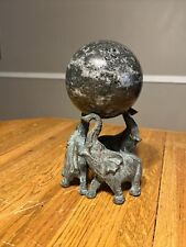 Vintage MCM Brass Circle Of Three Elephants Holding Up Marble Sphere picture