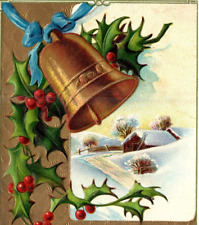 Vintage c.1907 Postcard Christmas Bell Barn Snow Scene Landscape Holiday-Hol-34 picture