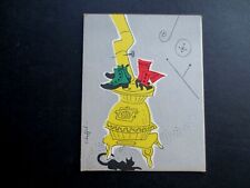 #K104 Unused Edna Markoe Xmas Greeting Card Wood Fired Cast Iron Stove & Kitten picture