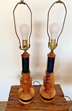 Pair Vintage Hand Crafted in Oregon Myrtle Wood Table Lamps picture