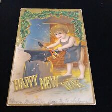 1908 Antique BLACKSMITH A Happy New Year Postcard, Embossed Posted Ohio Franklin picture