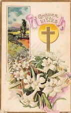 Antique Easter Card Cross White Flower Lily Botanical Medford OK Vtg Postcard V6 picture