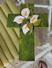 Vintage Beautiful Mexican Clay Cross with Calla Lily Flowers 9.25