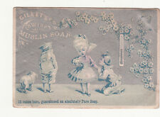 Gillet's Swiss Muslin Soap Thermometer On One Knee Vict Card c1880s picture