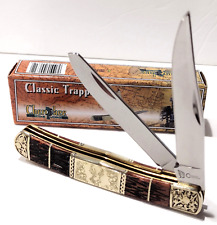 Stainless Steel buck Deer Inlay Whiskey Bone 2 Blade Trapper Hunter Pocket Knife picture