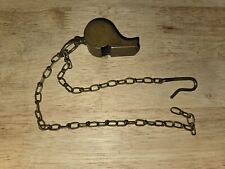 VERY OLD VTG BRASS UNMARKED WHISTLE & CHAIN POLICE? MILITARY? NO MARK. SOLID picture