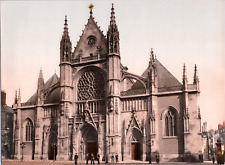 France, Dunkirk. St. Eloi Church. vintage print photochrome, vintage ph picture