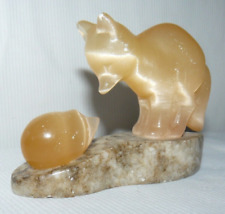 Kitten And Mouse Stone On Carved Marble Base Small 3x4