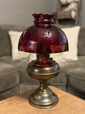 Rayo Electric Brass Oil Lamp Red Glass Shade Victorian Old Hollywood Retro picture