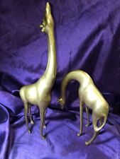 Giraffe Pair Solid Brass Tall 19” & 11” Giraffe Figures Decorative MCM picture