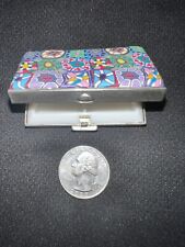 Antique Micro Mosaic Patch Hinged Trinket Pill Box Silver Metal Italy NICE. picture