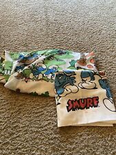 Vintage 80s Smurfs Twin Fitted Sheet & Pillow Case picture